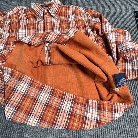 VTG TOMMY Jeans HILFIGER Shirt Mens Medium Orange Plaid Quilted Lined LS Button - Picture 11 of 16